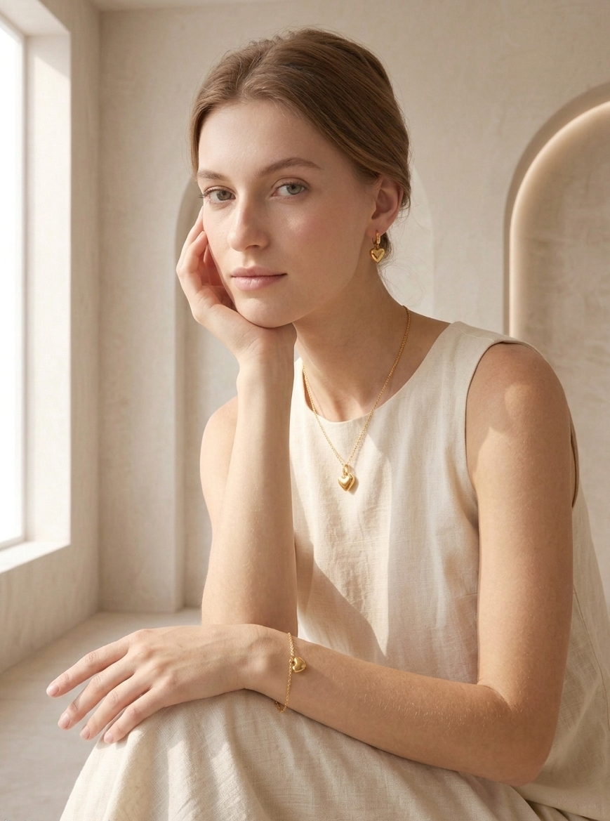 Heart Gold and earing set