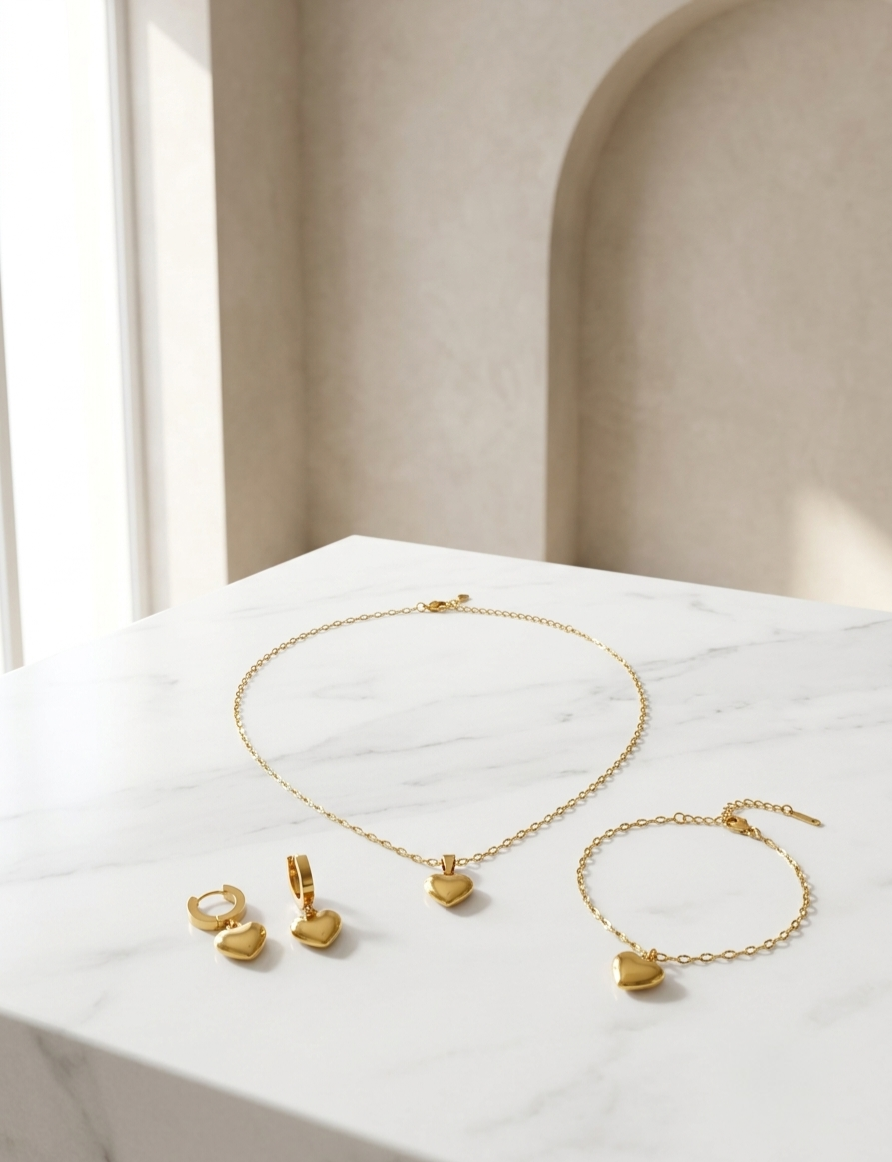 Heart Gold and earing set